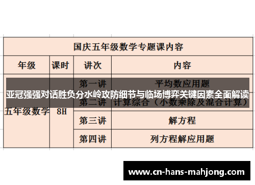 亚冠强强对话胜负分水岭攻防细节与临场博弈关键因素全面解读